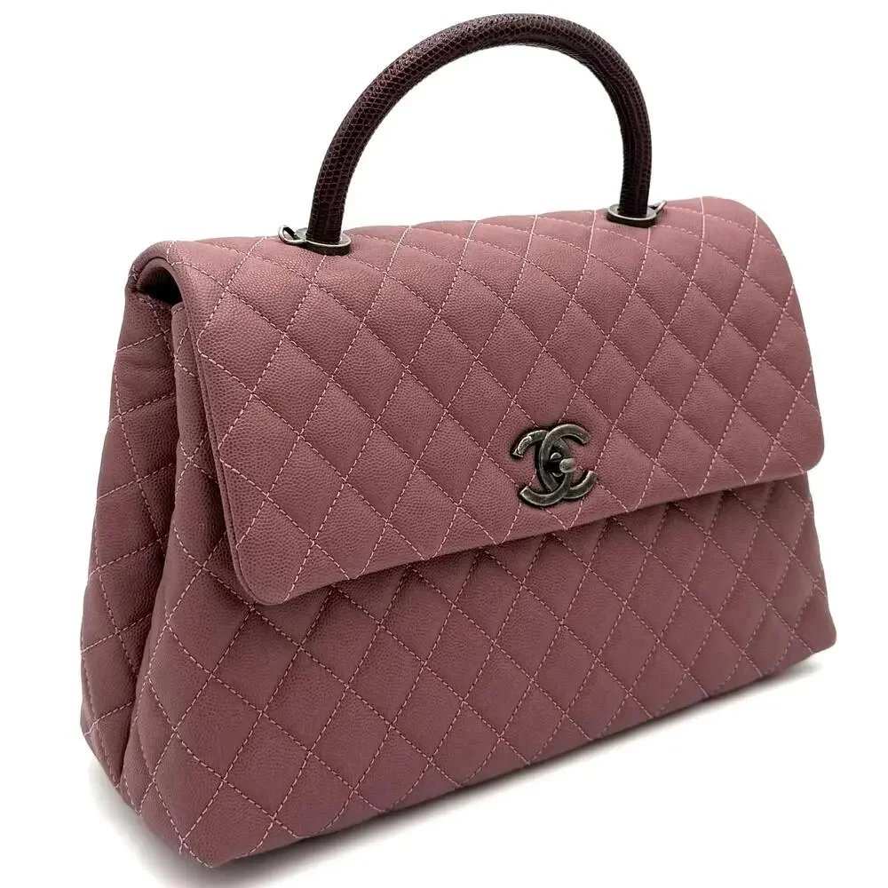 Pink Coco Handle Medium Caviar Leather and Lizard Handle Bag